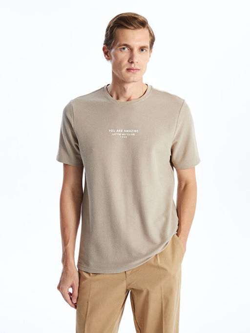 Bisiklet Yaka K?sa Kollu Bask?l? Erkek Ti??rt