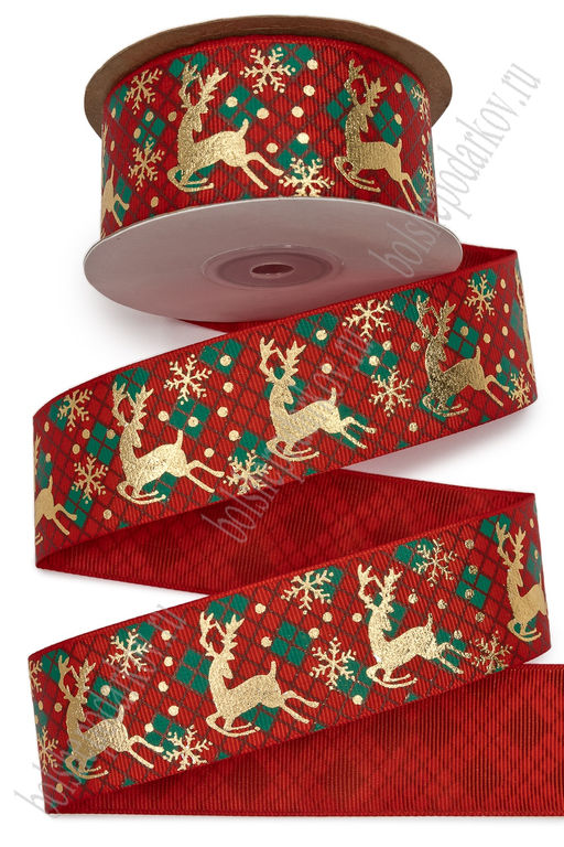 Лента репсовая 4 см*20 ярд "Новогодняя" SF-7332, №3