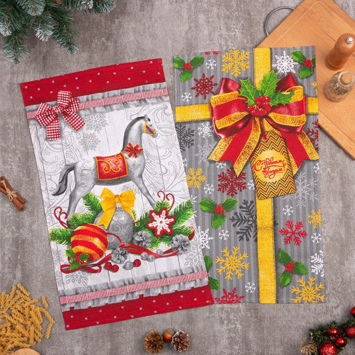 Набор кухонных полотенец Доляна Новогодние игрушки 35х60см-2шт, 100% хл