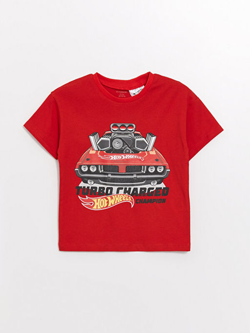 Bisiklet Yaka K?sa Kollu Hot Wheels Bask?l? Erkek Bebek Ti??rt