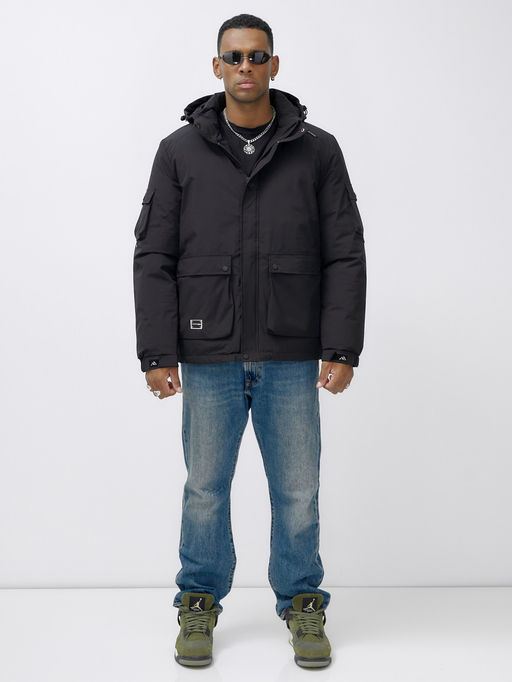 Куртка спортивная мужская зимняя с капюшоном черного цвета 2333Ch - Wonderrman фото 2