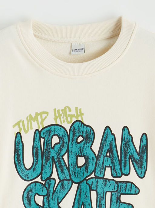 Bisiklet Yaka Bask?l? Erkek ?ocuk Sweatshirt