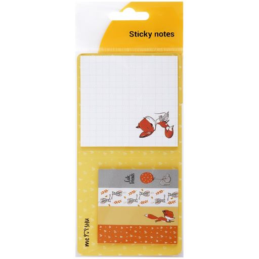 Закладки + блок самоклеящ. MESHU "Fox&Rabbit" (MS_87514) с дизайном, 60*15мм, 74*74мм, 25л.