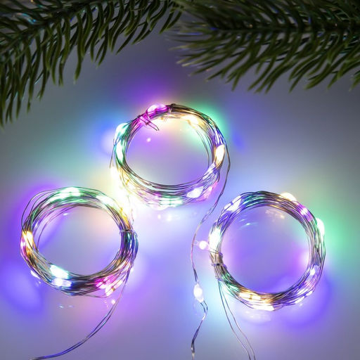 Набор гирлянд Нить 2 м роса, IP20, серебристая нить, 20 LED, свечение мульти, 3 режима, батарейки AG13?3 (в комплекте), 3 шт. - Luazon lighting фото 6