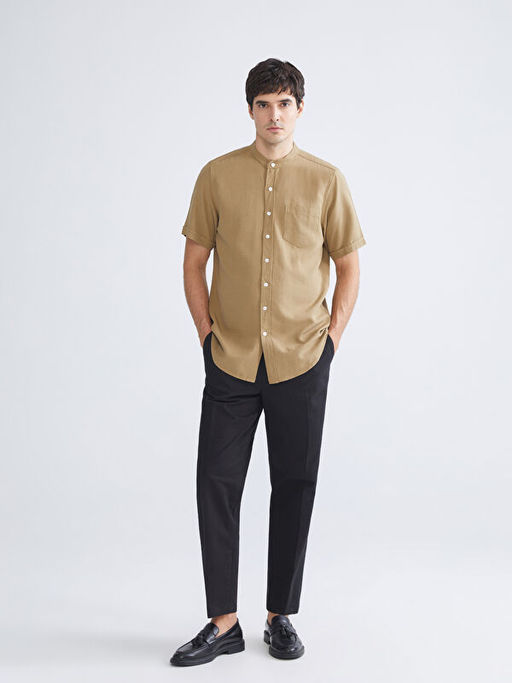 Regular Fit Hakim Yaka K?sa Kollu Poplin G?mlek