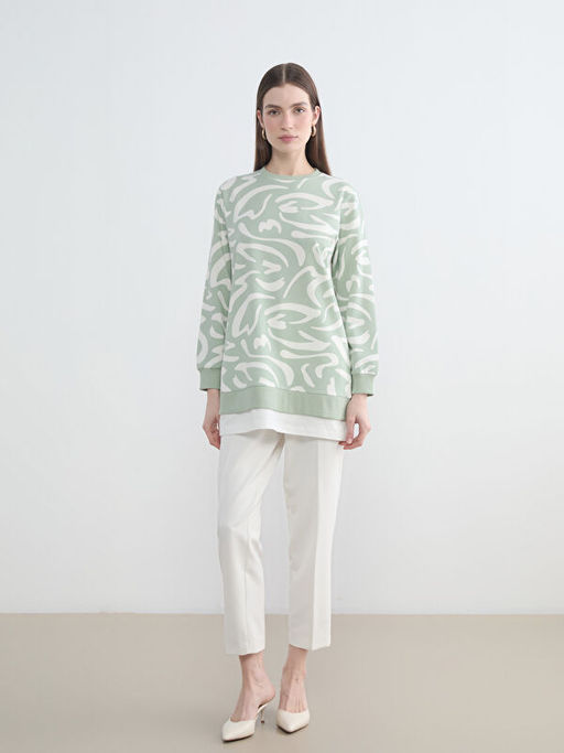 Bisiklet Yaka Desenli Kad?n Sweatshirt Tunik