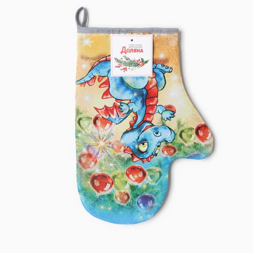 Варежка-прихватка Новогодние игрушки 20х28 см, 35% хл, 65% пэ, ватин 250 г/м2 - Доляна фото 4