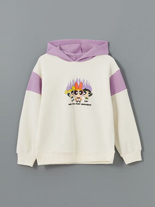 Kap??onlu Powerpuff Girls Bask?l? Uzun Kollu K?z ?ocuk Sweatshirt