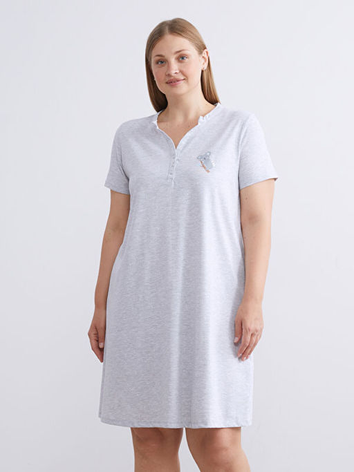 Ka??k Yaka Bask?l? Hamile Gecelik