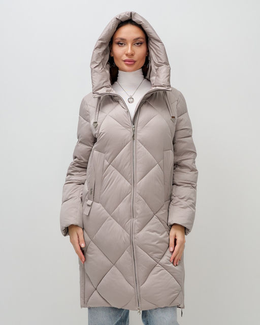 Пальто зимнее утепленное с капюшоном женское светло-коричневого цвета 7637SK - Visdeer фото 8