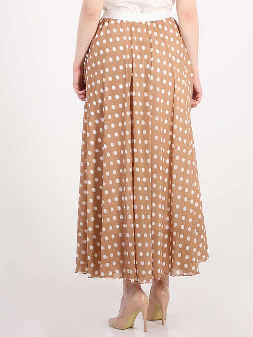 Юбка бежевая длинная в горох из шифона - Almond фото 5