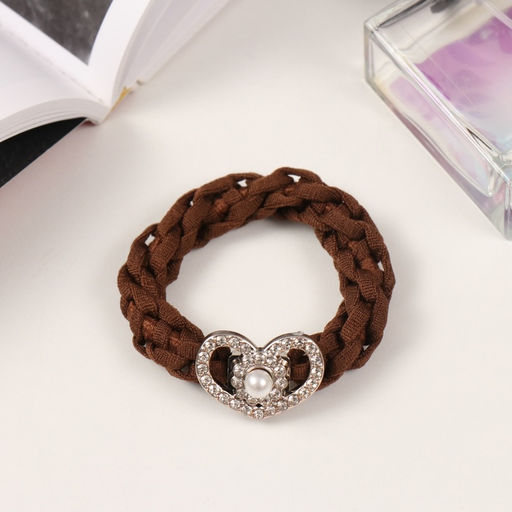 Цена за 6 шт. Резинка для волос «Сэнди», сердце, 6 см, коричневая