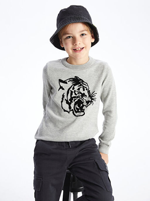 Bisiklet Yaka Bask?l? Uzun Kollu Erkek ?ocuk Triko Kazak - Waikiki фото 2