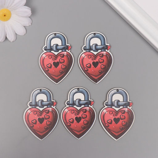 Декор для творчества дерево «Сердце-замочек», набор 5 шт., 5.5×3.7×0.3 см