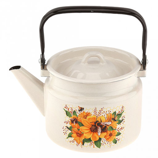 "Цветочный мед" Чайник эмалированный 2л, металлическая крышка, жемчужный (Россия)