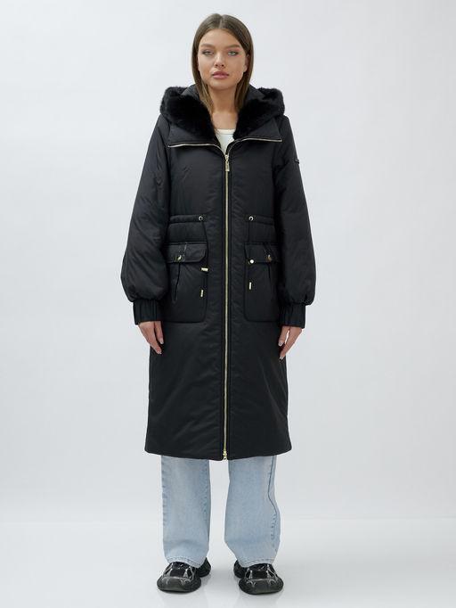 Пальто зимнее женское стильное с норкой люкс класса черного цвета 8628Ch - Mtforce фото 17