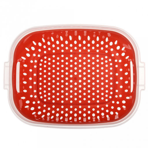 Лоток пластмассовый с решетчатой вставкой (дуршлаг) для мытья и хранения овощей, фруктов и ягод, 1,4л 18х14см h8см, с крышкой, цвета в ассортименте: белый; коралловый; зеленый, в п/эт пакете (Китай)