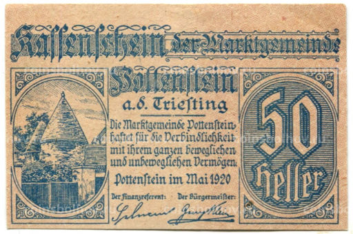 50 геллеров 1920 года Австрия Поттенштайн (нотгельд)