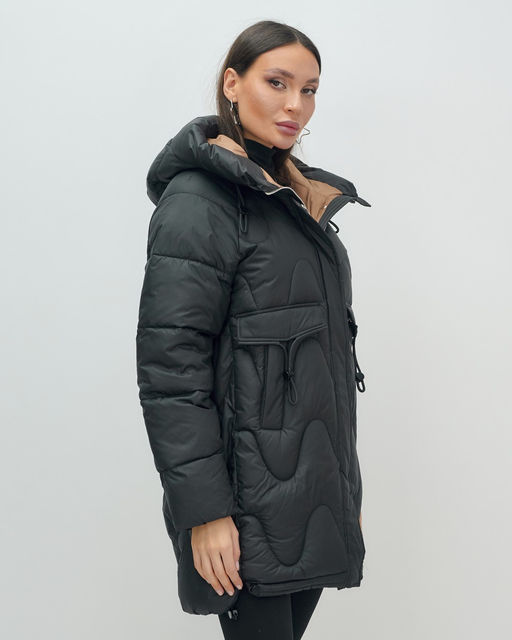 Куртка зимняя женская с капюшоном модная черного цвета 7653Ch - Visdeer фото 3