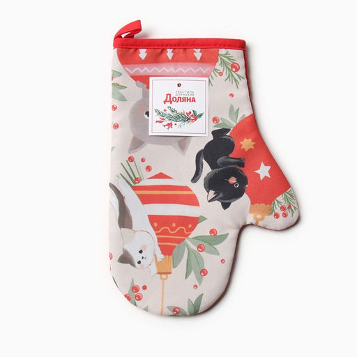 Варежка-прихватка Доляна Игривого праздника 20х28 см, 35% хл, 65% пэ, ватин 250 г/м2  фото 4