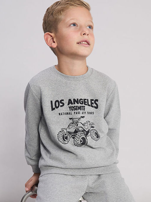 Bask?l? Erkek ?ocuk Sweatshirt ve E?ofman Alt?