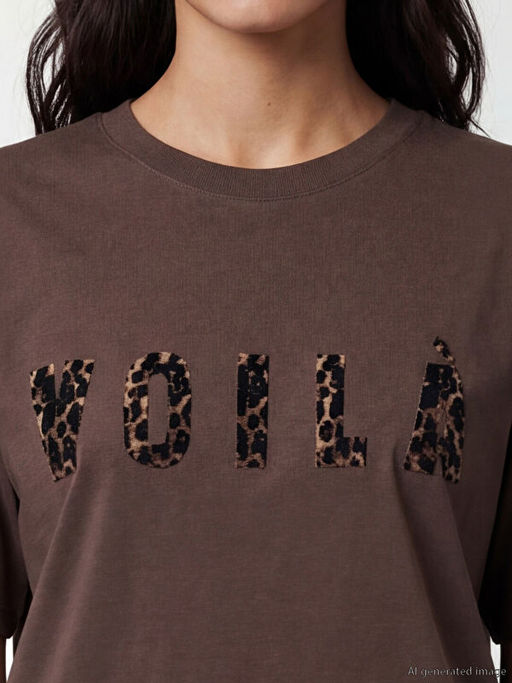 Bisiklet Yaka Bask?l? Oversize Kad?n Ti??rt