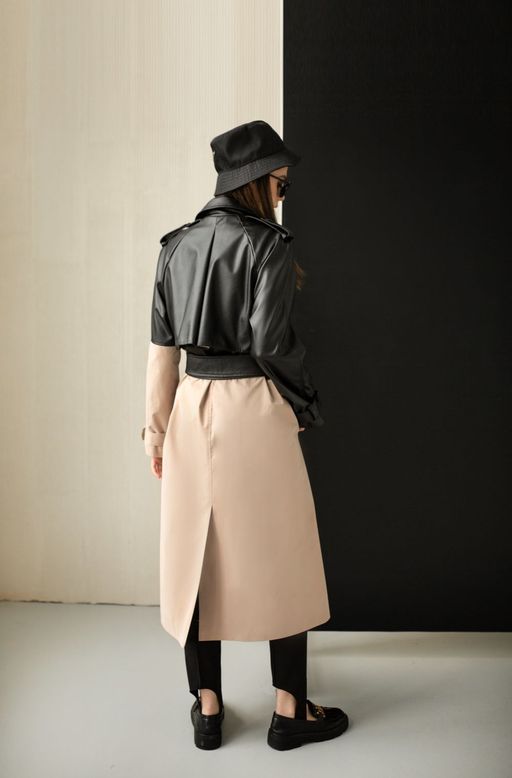 Плащ AURA 7021-170 черный/бежевый  фото 4