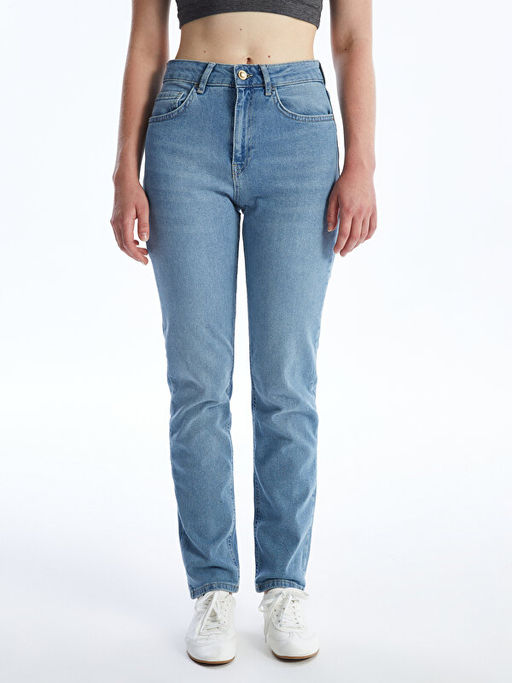 Y?ksek Bel Straight Fit Kad?n Jean Pantolon