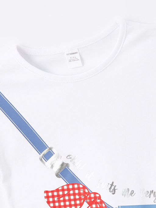 Bisiklet Yaka Bask?l? K?z Bebek Bluz ve ?ort Etek 2li Tak?m