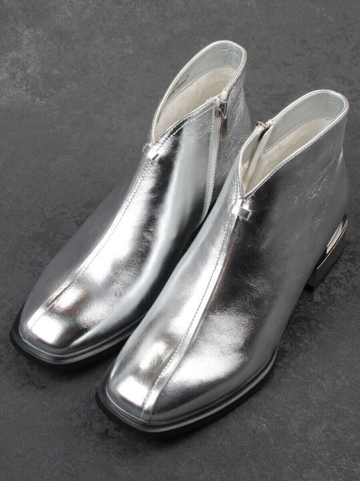 01-B50B-96C GREY/SILVER Ботинки демисезонные женские (натуральная кожа, байка)