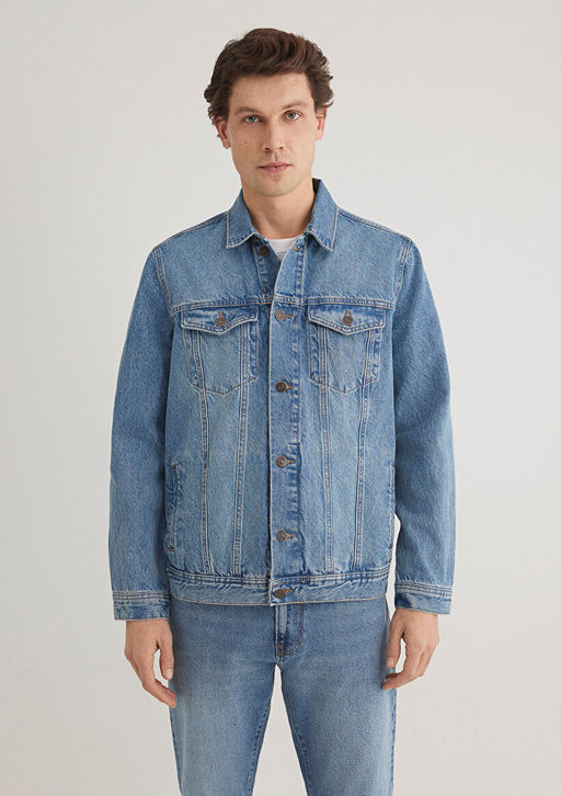 Drake Classic Denim Puslu Indigo Mavi Jean Ceket  фото 5