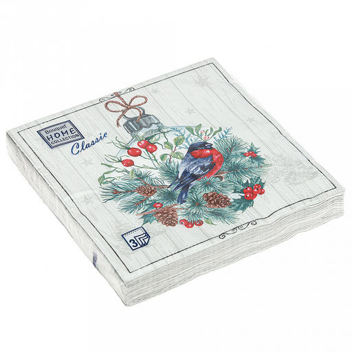 Салфетки бумажные Bouquet Home Collection Classic 33х33см, 3-х слойные, 20 штук в упаковке, 100% целлюлоза, Сказочное украшение (Россия)