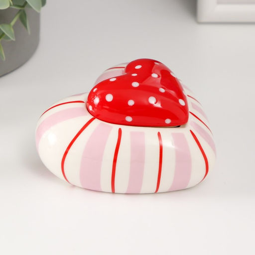 Шкатулка для украшений Красное сердце в горошек, полосатое, керамика, 10.2?10?5 см