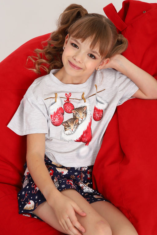 Пижама для девочки ПД-019-073 Кот Новый год