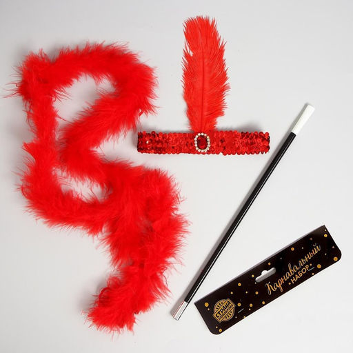 Карнавальный набор Огненная красотка, повязка на голову, боа, мундштук - Страна карнавалия фото 3