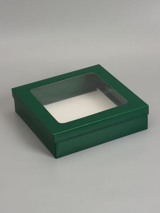 Цена за 5 шт. Коробка складная, крышка-дно, армейский зелёный, с окном 30 х 30 х 8 см
