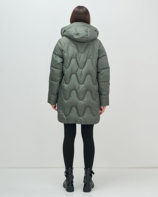 Куртка зимняя женская с капюшоном модная цвета хаки 7653Kh - Visdeer фото 5