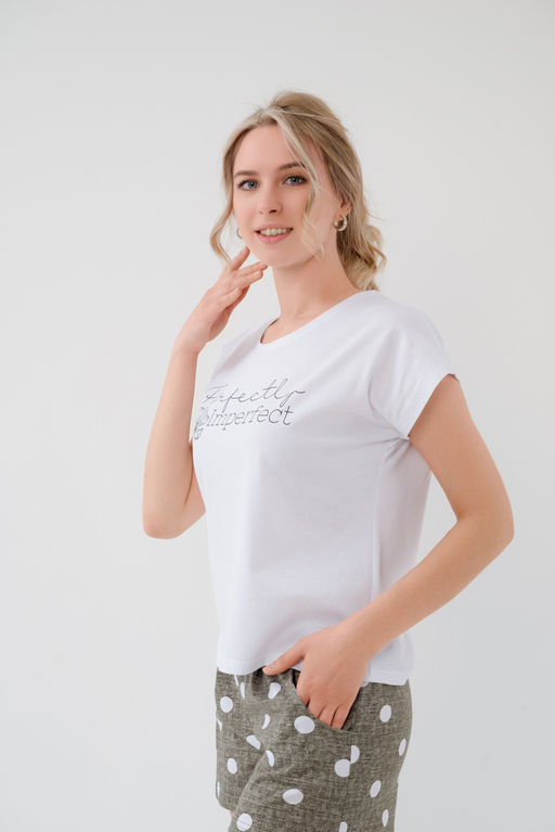 Пижама женская из футболки и шорт из кулирки Алиса горох хаки - Амадэль фото 3