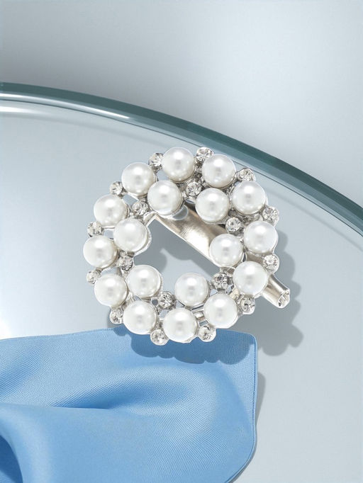 Зажим для платка Жемчужинка, белый в серебре