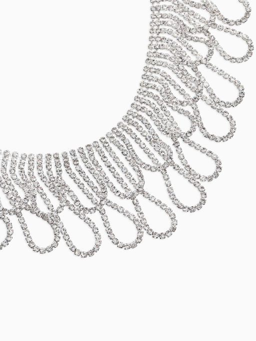 Набор 2 пред-а: серьги, колье со стразами "Лёд" люстры. d=13,5см, цвет белый в серебре