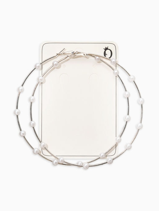 Серьги-кольца "Жемчуг" d=10см. №6, цвет белый в серебре