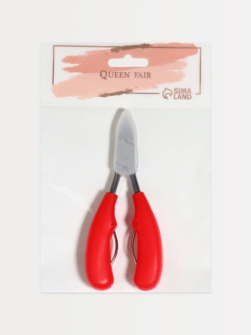 Кусачки педикюрные, с пластиковой ручкой, изогнутое лезвие, 13 см, длина лезвия-17 мм, серебристые, красные