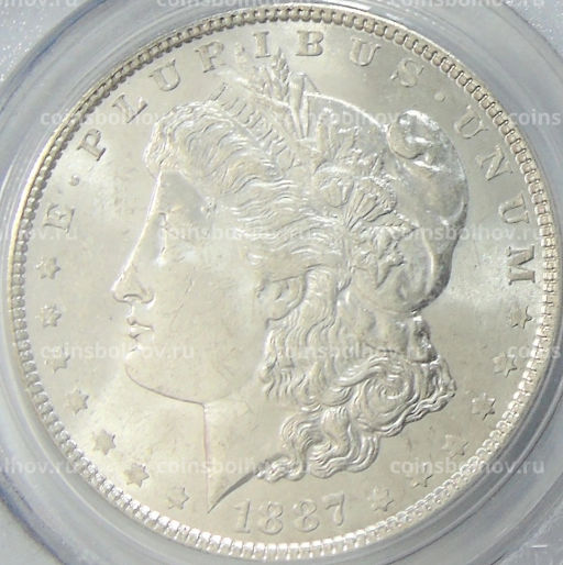 1 доллар 1887 года США Доллар Моргана (в слабе PCGS MS63)