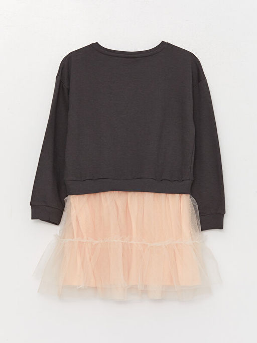 Bisiklet Yaka Bask?l? Uzun Kollu K?z ?ocuk Elbise