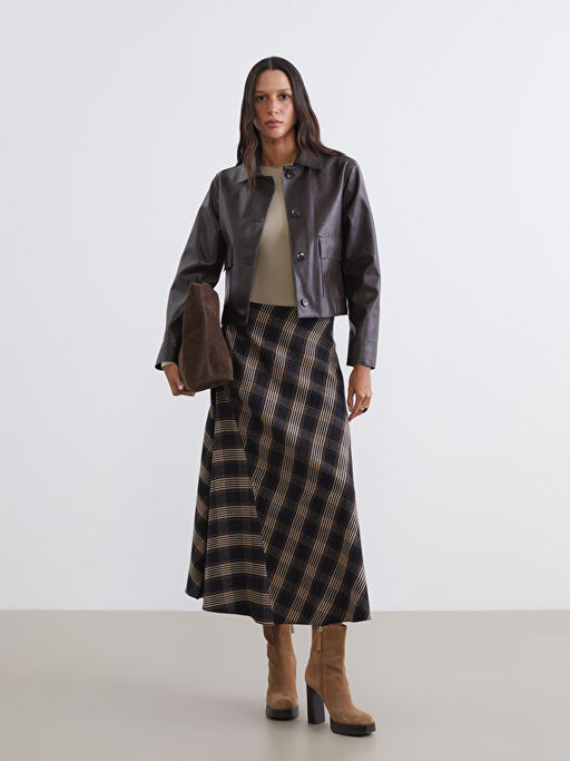 G?mlek Yaka Kad?n Deri G?r?n?ml? Ceket