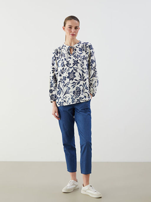 Ba?lamal? Yaka Desenli Bluz