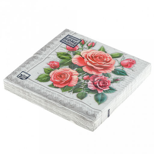 Салфетки бумажные Bouquet Home Collection Classic 33х33см, 3-х слойные, 20 штук в упаковке, 100% целлюлоза, Розы в рамке. Серебро (Россия) - Домашняя мода фото 3