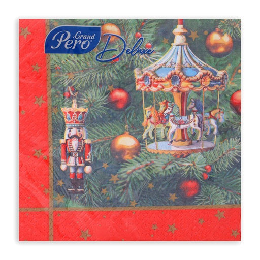 Цена за 2 шт. Салфетки бумажные GrandPero Deluxe Новогодняя карусель, 3 слоя, 33?33 см, 20 шт.