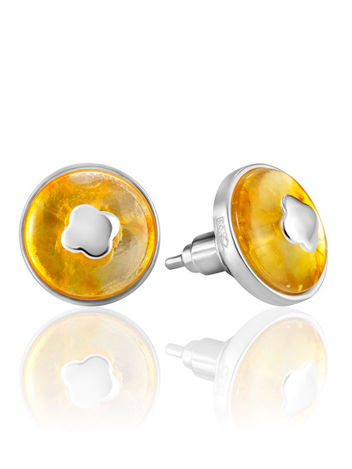 Изящные серьги-гвоздики с лимонным янтарём Монако