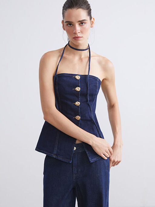 Straplez Yaka Jean Bluz